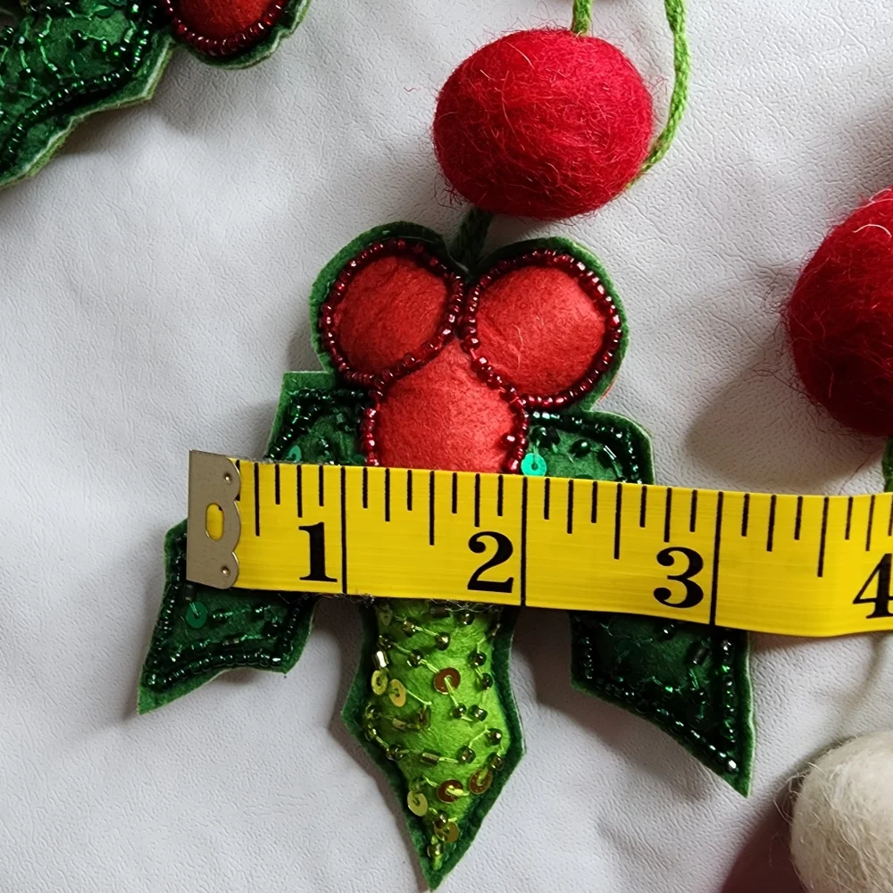 Christmas Garland 6 Foot Felted Red Green Holly Berry Leaves 72